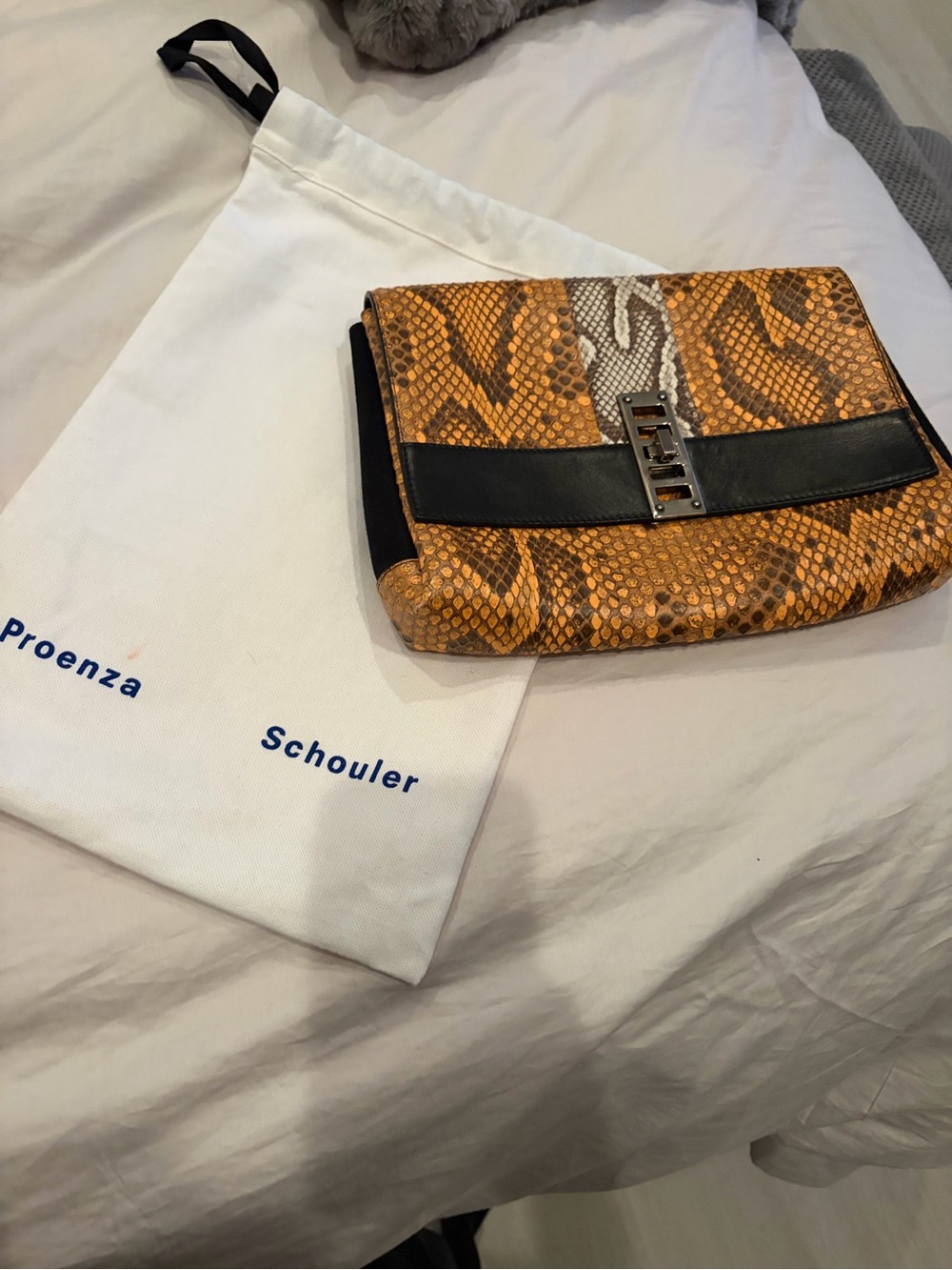 Proenza Schouler Yellow & Black Python-Print Foldover Clutch